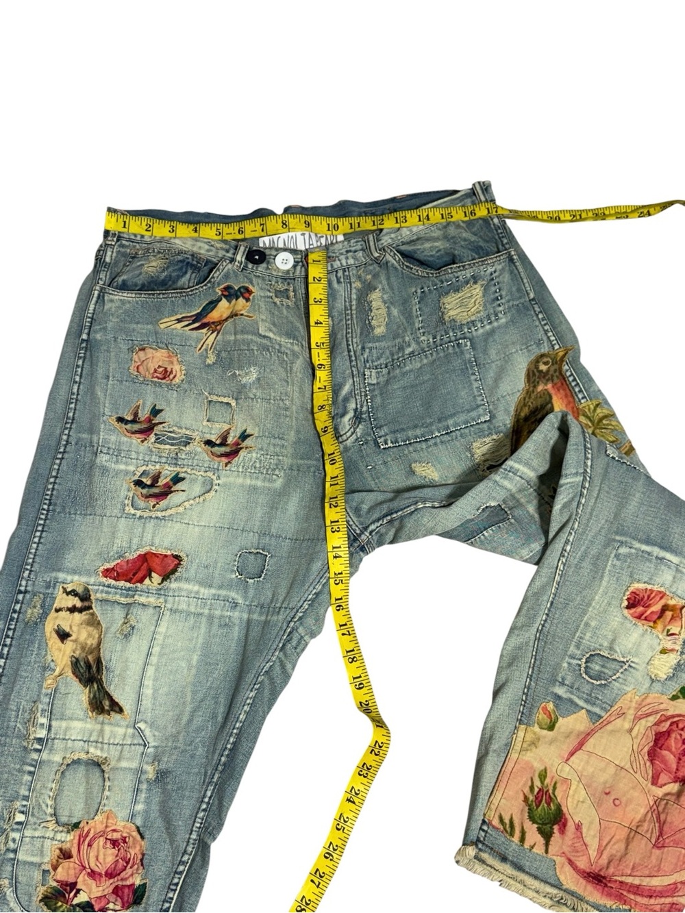 Magnolia Pearl Bird Lover Miner Denims 415 Washed Indigo Appliqué Jeans - Picture 3 of 10